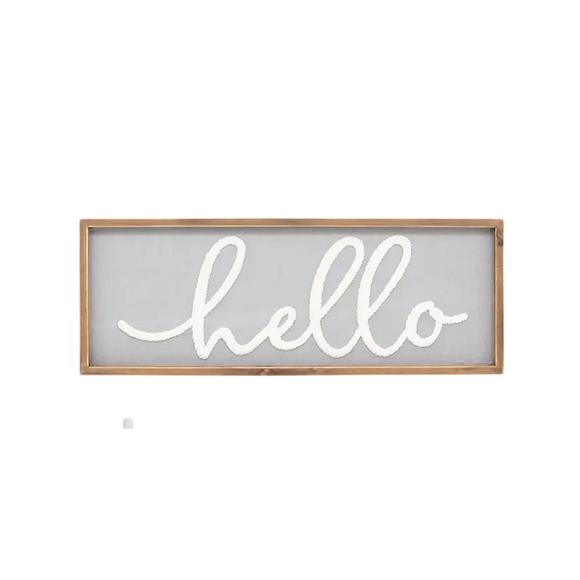 NEW PARIS LOFT hello wood framed wall hanging sign in grey - Picture 1 of 3